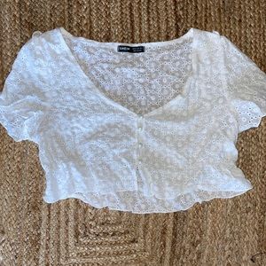 White Cotton Lace Crop Top
